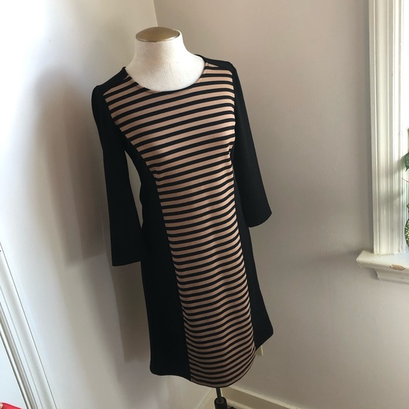 Spense Tan/Black Panel Stripe Long Sleeve Dress - Picture 5 of 8